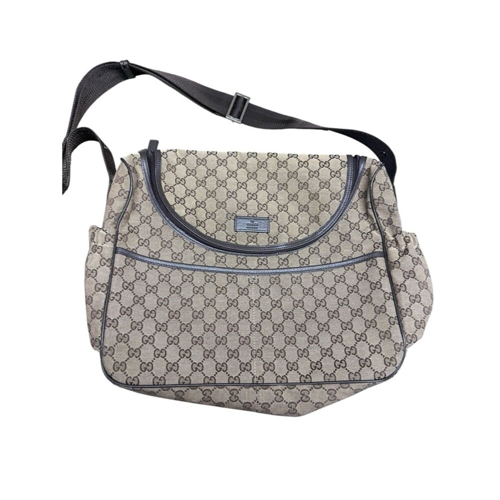 Gucci Brown GG Monogram Canvas Diaper Bag Shoulder Crossbody Designer